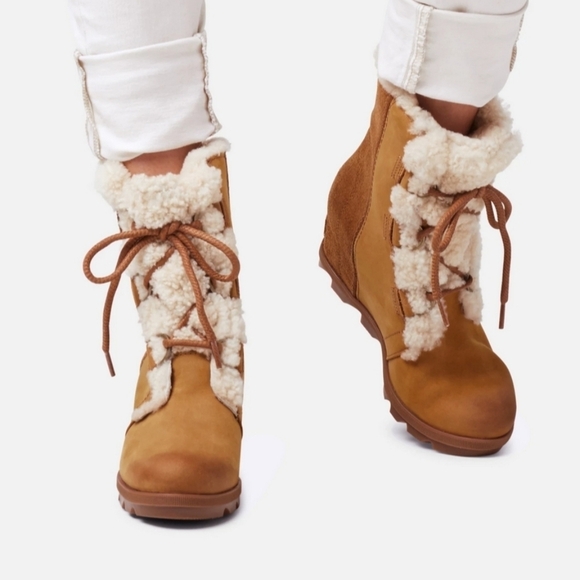 Sorel Shoes - Sorel Joan Of Arctic Wedge II Shearling Boots Waterproof Leather Lace-up 9.5
